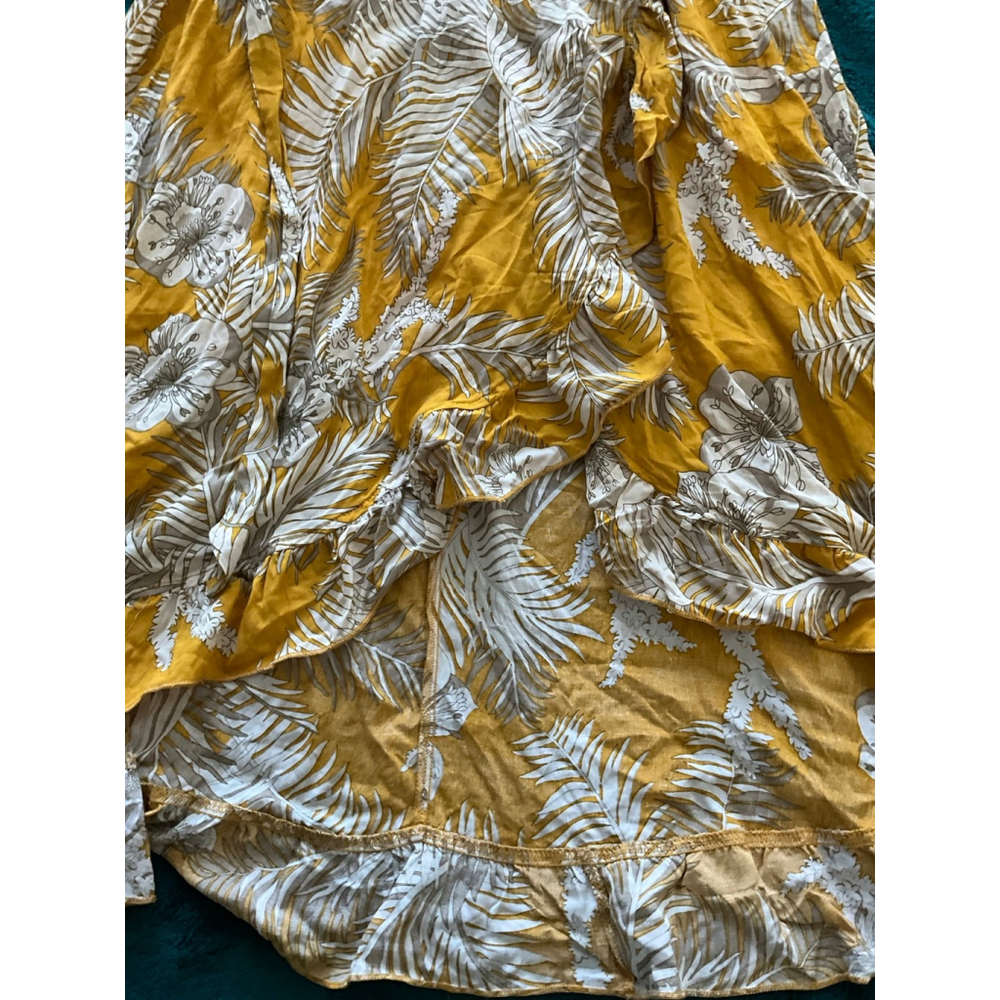 Solitaire Ruffle Front Maxi Skirt Yellow w Palms Elastic Waist Sash NWT Small - Picture 2 of 10